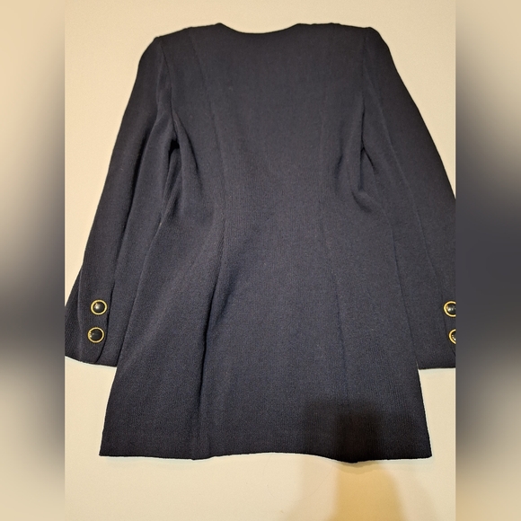 St. John Collection Santana Knit Longline Jacket Blazer Navy Gold Buttons Size 4 - Picture 8 of 16